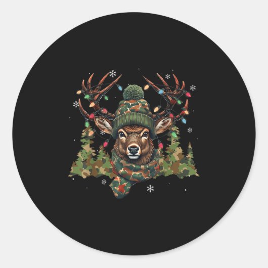 Christmas Holiday Camo Hunting Reindeer Deer Xmas Ronde Sticker (Voorkant)