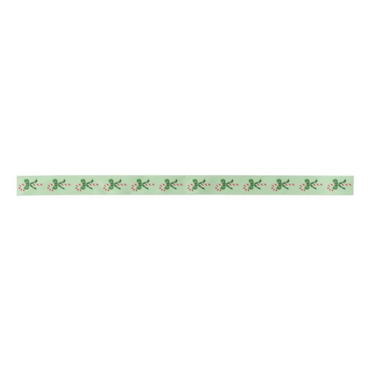 Christmas Holiday Candy Cane with Green Bow  Satijnen Lint (Voorkant)