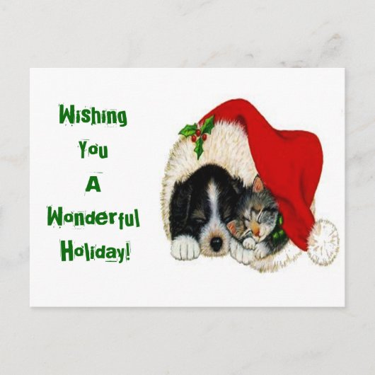 Christmas Holiday Cat and Dog Postcard Feestdagenkaart (Voorkant)