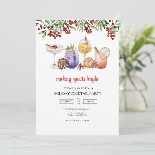christmas Holiday Cocktail Party Invitation Kaart (Staand voorkant)