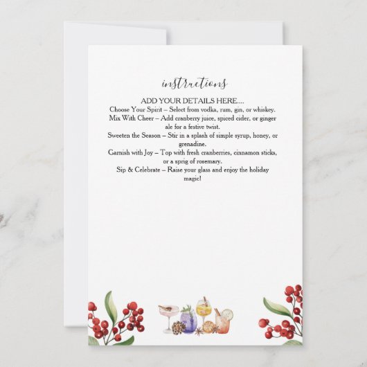 christmas Holiday Cocktail Party Invitation  Kaart (Achterkant)