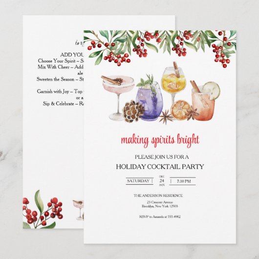 christmas Holiday Cocktail Party Invitation  Kaart (Voorkant / Achterkant)
