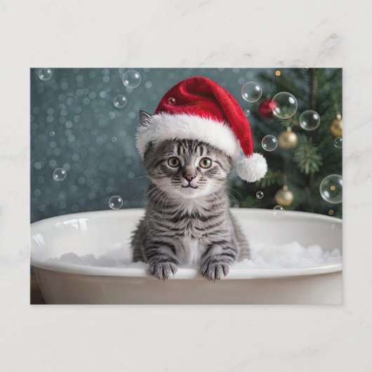 Christmas Holiday Cute Kitten Cat in Bubble Bath  Feestdagenkaart (Voorkant)