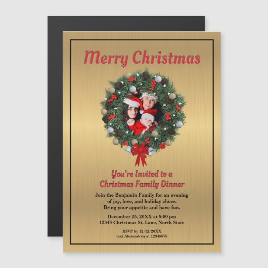 Christmas Holiday Dinner Family Photo Custom       Magnetische Uitnodiging (Voorkant / Achterkant)
