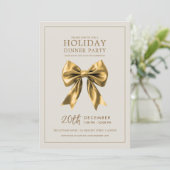 Christmas Holiday Dinner Party Gold Satin Bow Kaart (Staand voorkant)