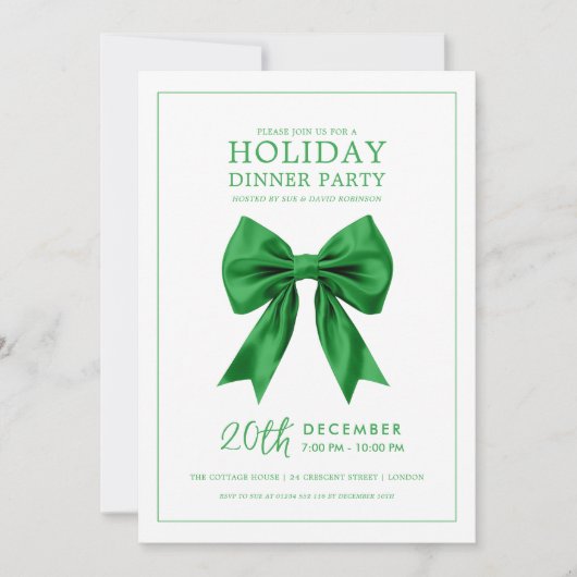 Christmas Holiday Dinner Party Green Satin Bow Kaart (Voorkant)