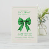 Christmas Holiday Dinner Party Green Satin Bow Kaart (Staand voorkant)