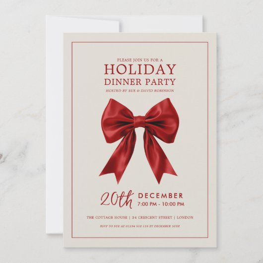 Christmas Holiday Dinner Party Red Satin Bow Kaart (Voorkant)