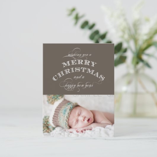 CHRISTMAS HOLIDAY FOTO BRIEFKAART TAUPE (Staand voorkant)