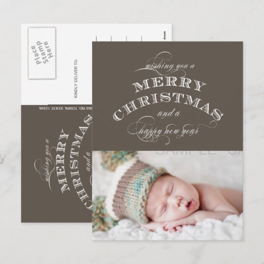 CHRISTMAS HOLIDAY FOTO BRIEFKAART TAUPE (Voorkant / Achterkant)