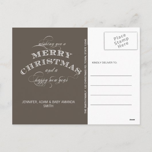 CHRISTMAS HOLIDAY FOTO BRIEFKAART TAUPE (Achterkant)