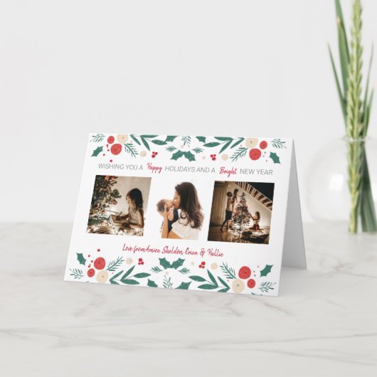 Christmas Holiday holly ivy berry 3 Photo gift Bedankkaart (Voorkant)
