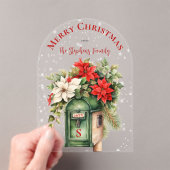 Christmas Holiday Mailbox Floral Monogram No-Photo Acryl Uitnodigingen (Insitu (Draagbaar))