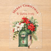 Christmas Holiday Mailbox Floral Monogram No-Photo Acryl Uitnodigingen (Voorkant)