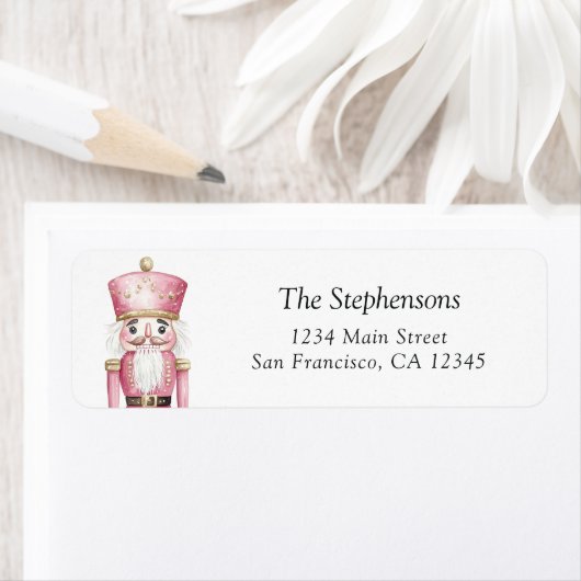 Christmas Holiday Nutcracker Pink Return Address Etiket (Insitu)