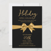 Christmas Holiday Open House Gold Bow Black Kaart (Voorkant)