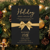 Christmas Holiday Open House Gold Bow Black Kaart