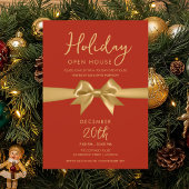 Christmas Holiday Open House Gold Bow Red  Kaart