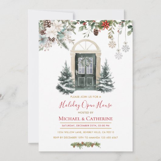 Christmas Holiday Open House Invitation Kaart (Voorkant)