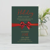 Christmas Holiday Open House Red Bow Green  Kaart (Staand voorkant)