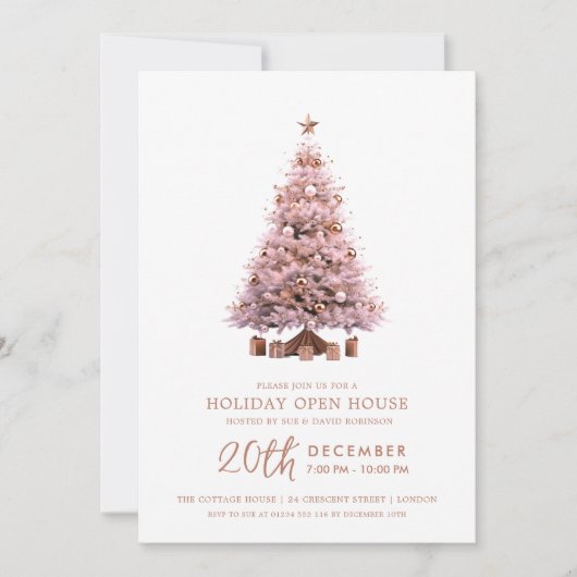 Christmas Holiday Open House Rose Gold Xmas Tree  Kaart (Voorkant)