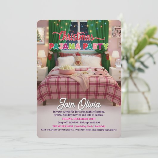 Christmas Holiday Pajama Party Invitation Kaart (Staand voorkant)