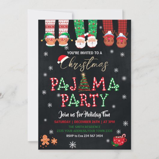 Christmas Holiday Pajama Party Invitation Kaart (Voorkant)