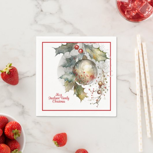 Christmas Holiday Party Holly Ornament Family Servet (Insitu)