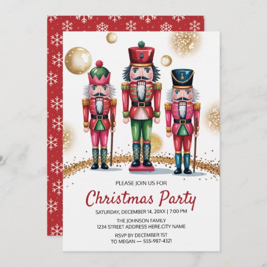 Christmas Holiday Party Nutcracker Gold Glitter    Kaart (Voorkant / Achterkant)