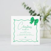 Christmas Holiday Party Whimsical Green Bow  Kaart (Staand voorkant)