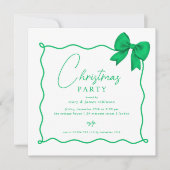 Christmas Holiday Party Whimsical Green Bow  Kaart (Voorkant)