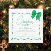 Christmas Holiday Party Whimsical Green Bow  Kaart