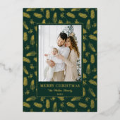 Christmas Holiday Pine Branches Elegant Folie Feestdagenkaart (Voorkant)