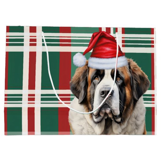 Christmas Holiday Plaid Saint Bernard Dog Lover Groot Cadeauzakje (Achterkant)