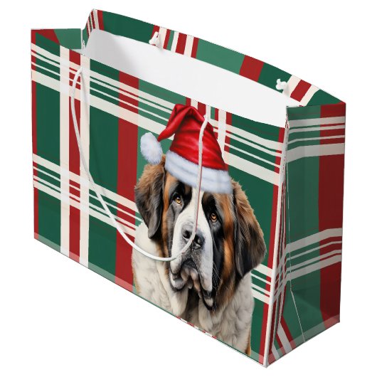 Christmas Holiday Plaid Saint Bernard Dog Lover Groot Cadeauzakje (Achterkant Gekanteld)