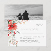 Christmas Holiday Poinsettia floral Wedding RSVP (Voorkant / Achterkant)