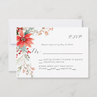 Christmas Holiday Poinsettia floral Wedding RSVP Kaartje