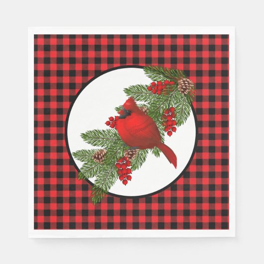 Christmas Holiday Red Cardinal Buffalo Print Servet (Voorkant)