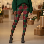 Christmas Holiday Red & Green Tartan Pattern Leggings