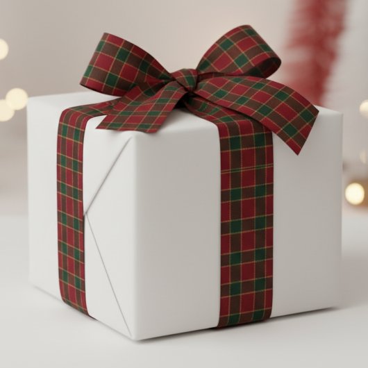 Christmas Holiday Red & Green Tartan Pattern Satijnen Lint