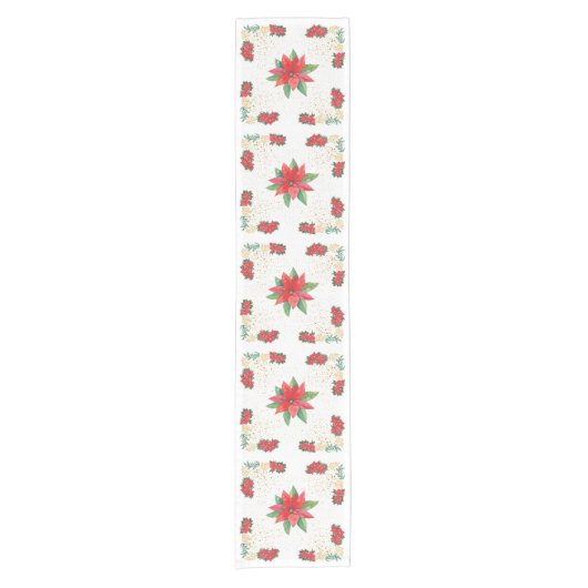 Christmas Holiday Red Poinsettia and Gold Korte Tafelloper (Voorkant)