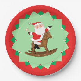 Christmas Holiday Rocking Horse Paper Plates Papieren Bordje