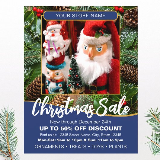 Christmas Holiday Sale Custom Photo Navy Business Flyer