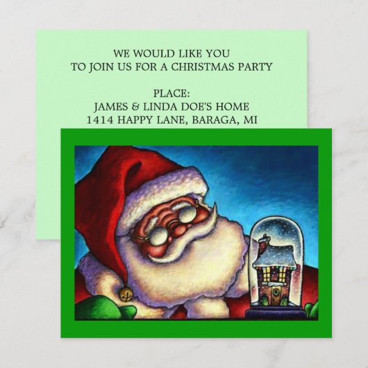 CHRISTMAS HOLIDAY SANTA SNOWGLOBE PARTIJ INVITATIE KAART (Voorkant / Achterkant)