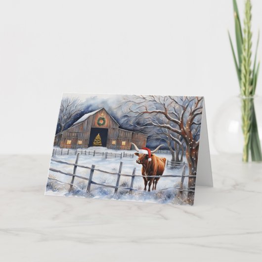 Christmas Holiday Seasons Cow Country Western Kaart (Voorkant)