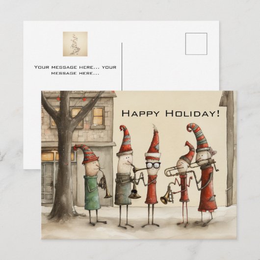 Christmas Holiday Street Musicians Briefkaart (Voorkant / Achterkant)