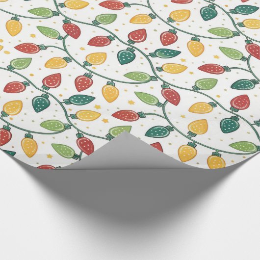 Christmas Holiday String Lights Pattern Cadeaupapier (Hoek)