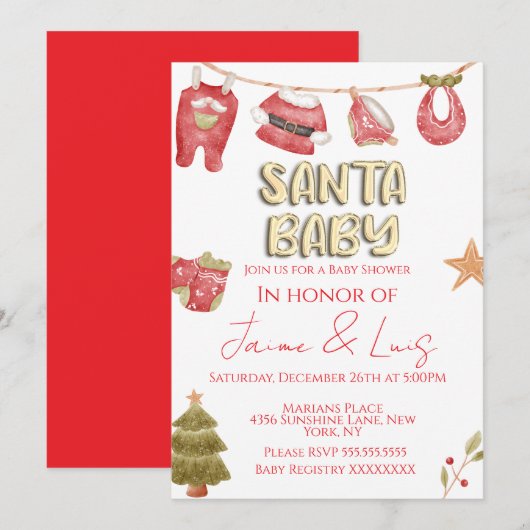 Christmas Holiday Tree Santa Boy Baby Shower Kaart (Voorkant / Achterkant)