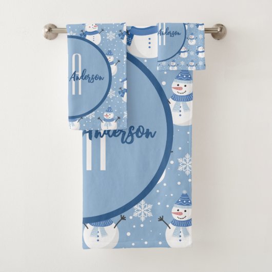 CHRISTMAS HOLIDAY WINTER SNOWMEN CUSTOM MONOGRAM BAD HANDDOEK (Insitu)