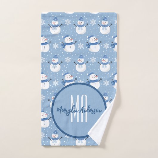 CHRISTMAS HOLIDAY WINTER SNOWMEN CUSTOM MONOGRAM BAD HANDDOEK (Handdoek)